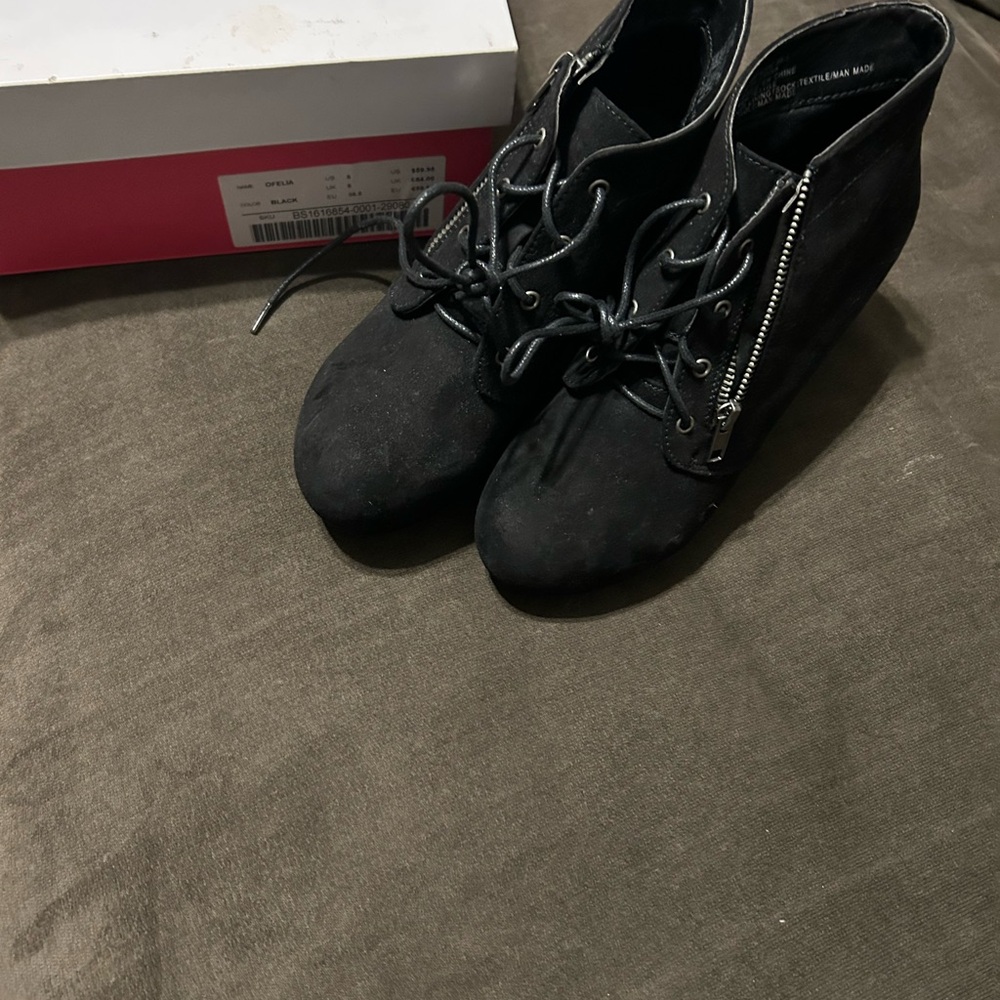 Black Lace-Up Ankle Boots with Zipper